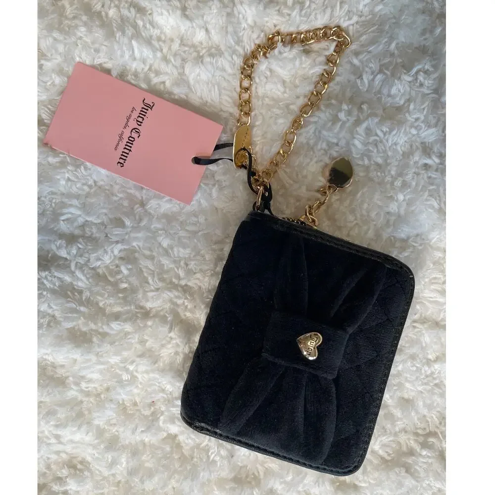 Juicy Couture Black Tied with a Bow Small Zip Around Wallet Wristlet Organizer
